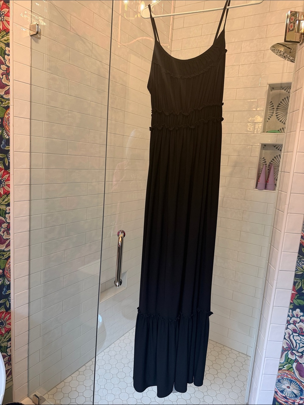 Blush Black Maxi Dress with Smocked Waist and Ruffle Hem